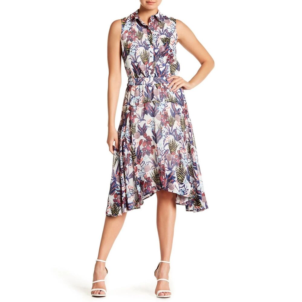 Grey Jason Wu Work + Sea Womens A Line Dress Multicolor Floral Lined 2 NWT